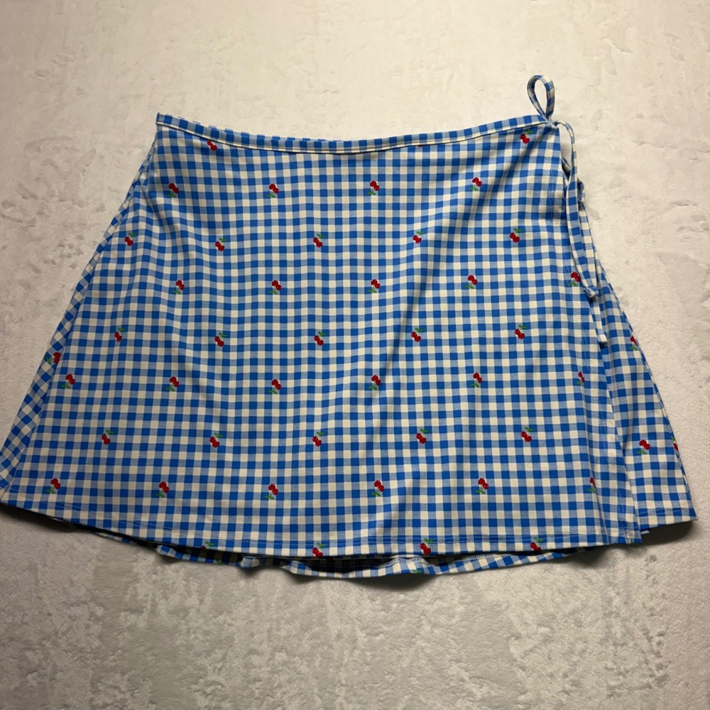 All in Motion Cherry Gingham Skort S Blue Women Tennis Active Wrap Skirt Pocket